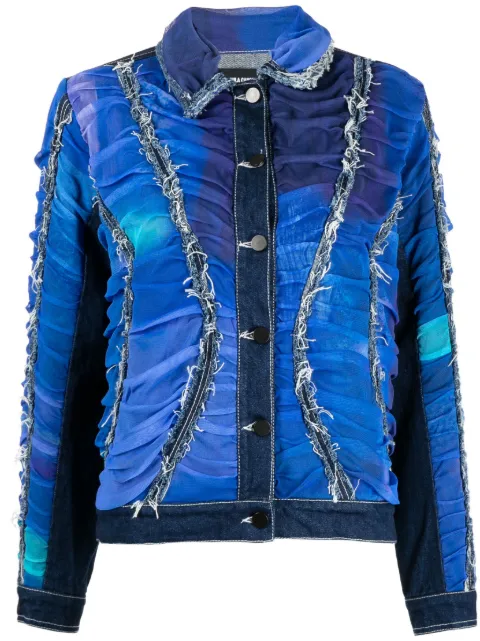 Paula Canovas del Vas ruched frayed denim jacket Blue PWS231401VAR1