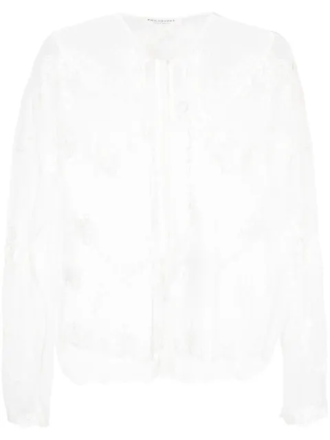Philosophy Di Lorenzo Serafini embroidered-design sheer blouse White A02152138