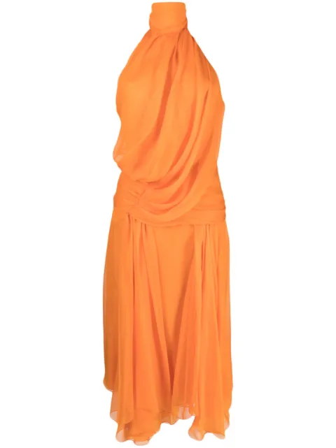 Alberta Ferretti draped asymmetric dress Orange AEF231M04450114