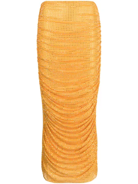 Self-Portrait embellished ruched midi skirt Orange PF23174MSKO