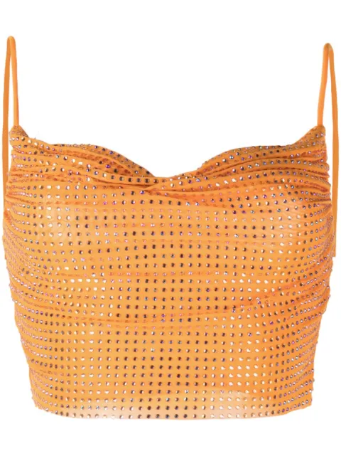 Self-Portrait crystal-embellished crop top Orange PF23174TO
