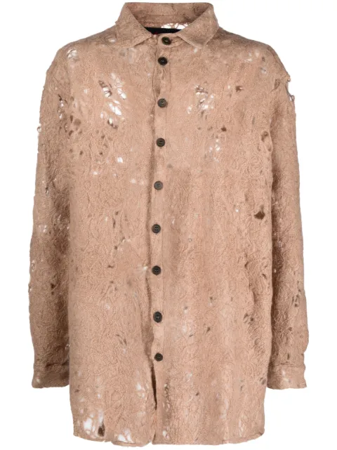 VITELLI raw-cut finish long-sleeve shirt Neutrals SS23D06G02OSZ