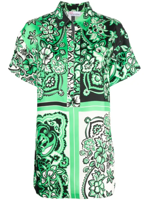 RED Valentino botanical-print silk blouse Green RAAE256SN