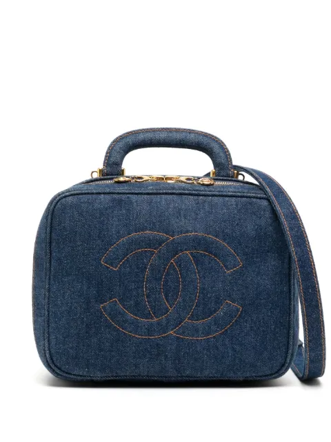 CHANEL Pre-Owned 1997 CC stitch denim cosmetic handbag Blue 4672533