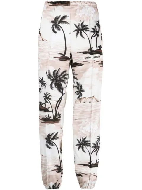 Palm Angels Kids palm-tree print pressed-crease trousers Neutrals PWCJ003S23FAB001
