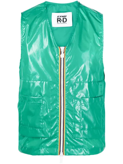 K-Way patent zip-up gilet Green K6116XW