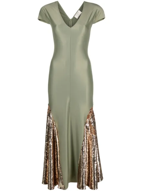 V:PM ATELIER V-neck sequin-embellished dress Green SS2317G