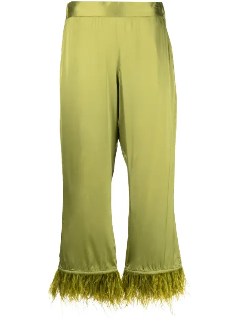 PAULA feather-trim wide-leg trousers Green GLORIA