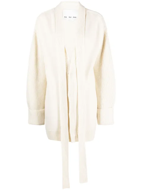 SA SU PHI scarf-detail cashmere cardigan Neutrals S701WS