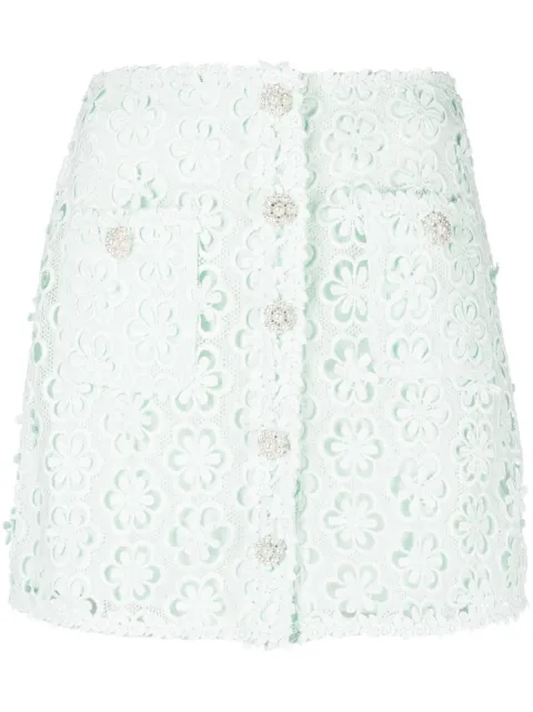 Self-Portrait daisy lace-detail miniskirt Green SS23010SKBL