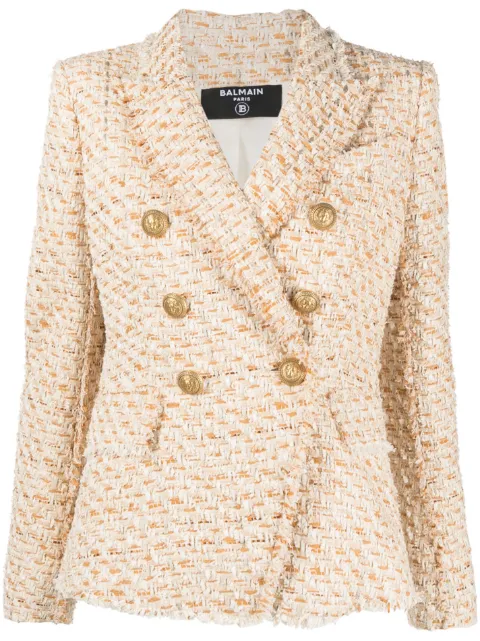 Balmain double-breasted tweed blazer Neutrals AF0SG000CD62