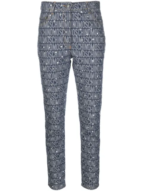 Moschino monogram-print skinny jeans Blue A03117723