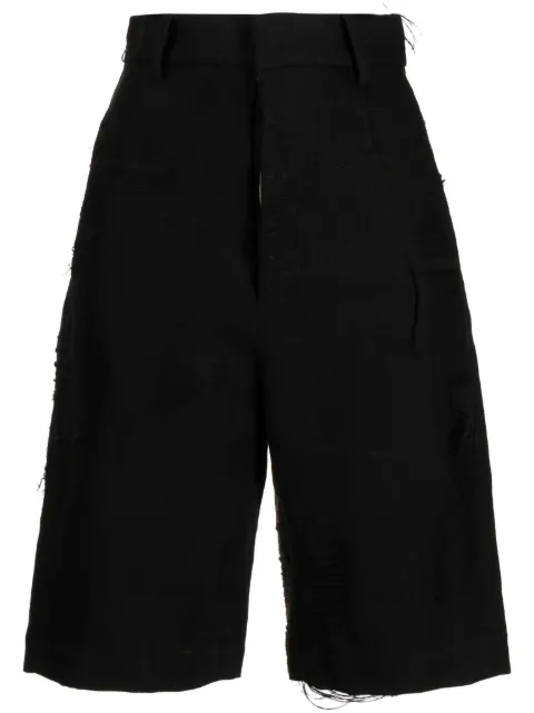 Uma Wang distressed-finish knee-length shorts Black UW3032