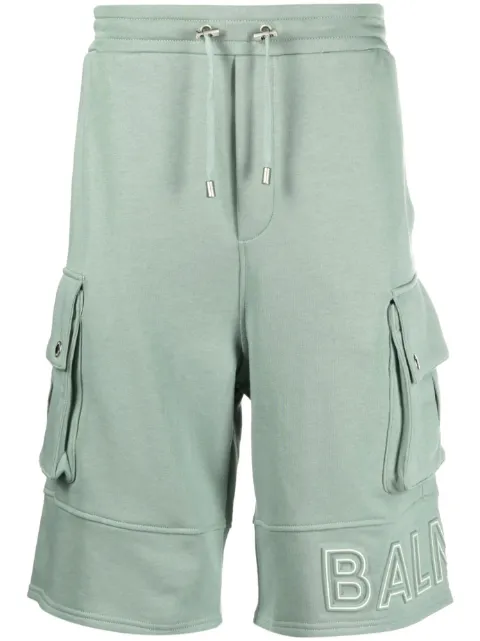 Balmain embossed-logo cotton bermuda shorts Green AH0OB230BC22UES