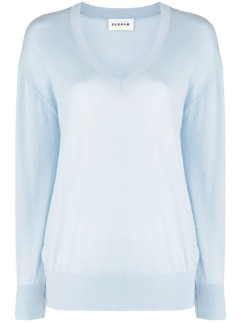 P.A.R.O.S.H. Maglia V-neck fine-knit jumper Blue WESTD511644