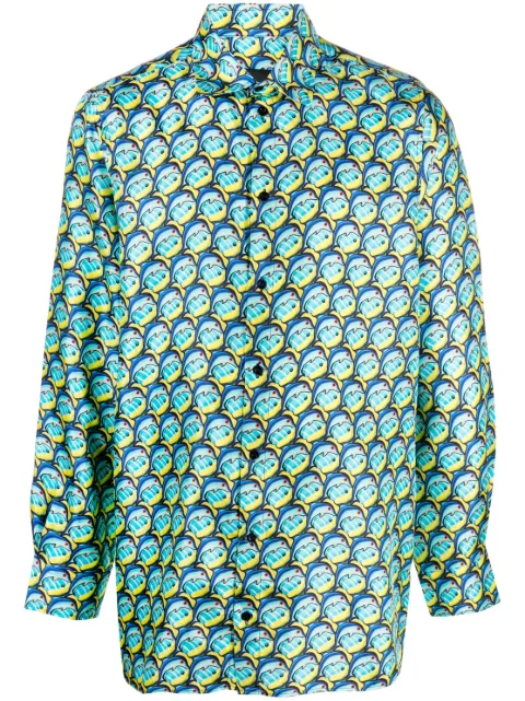 Botter graphic-print satin-finish shirt Blue 4028AW095