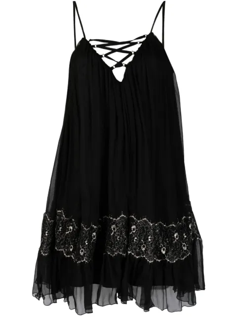 NISSA strap-detail silk mini dress Black RS13875