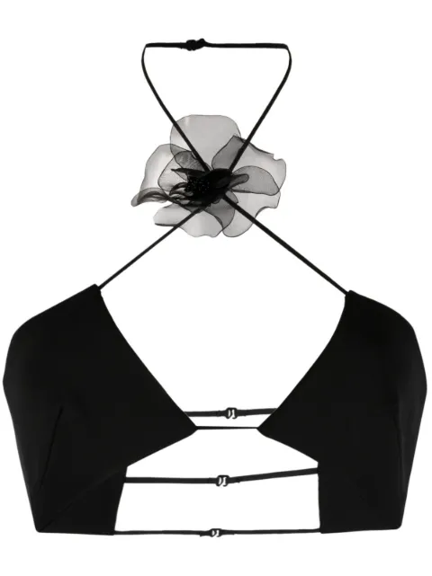 Nensi Dojaka floral-appliqué halterneck cropped top Black NDSS23LIN005