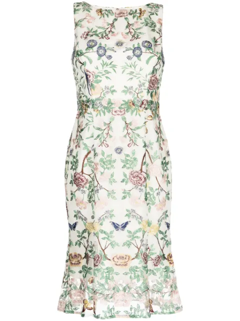 Marchesa Notte floral-embroidery boat-neck midi dress Neutrals N67C3444
