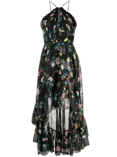 Marchesa Notte floral-print halterneck dress Black N67C3468