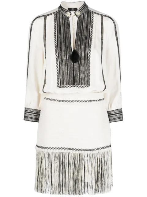 Elisabetta Franchi fringed georgette and tweed minidress Neutrals AB45232E2
