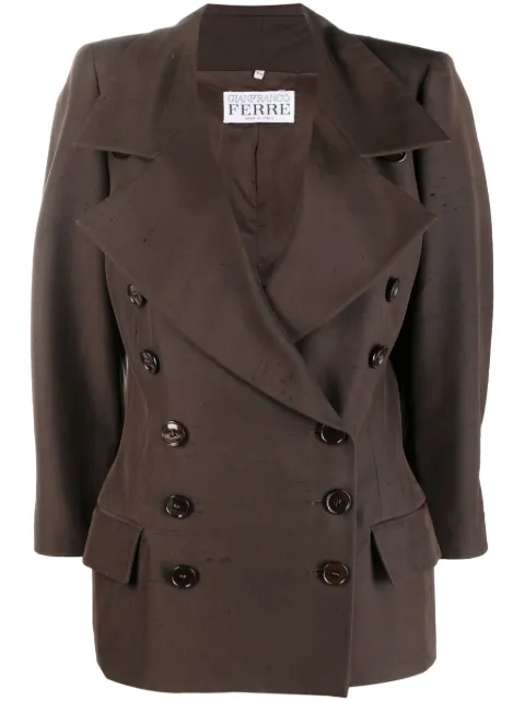 Gianfranco Ferré Pre-Owned 1990s wide-lapel double-breasted silk jacket Brown GFFE600SA