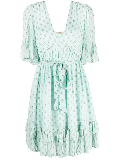 TWINSET fil-coupé jacquard mini dress Green 231TT2052