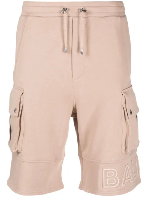 Balmain embossed-logo cotton bermuda shorts Brown AH0OB230BC22
