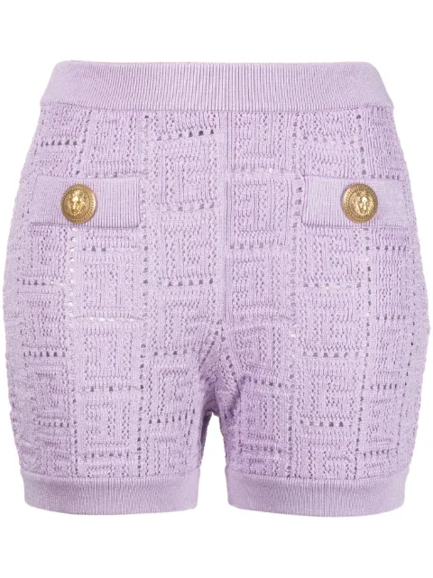Balmain monogram mesh knitted shorts Purple AF0PA197KE25