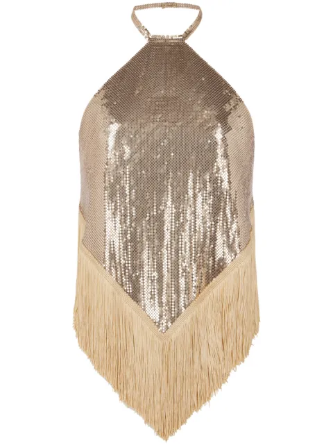 Rabanne chainmail fringed-hem top Gold 23FITO613MH0170