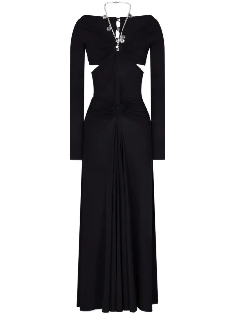 Rabanne chain-detail draped long dress Black 23FJRO606CU0002