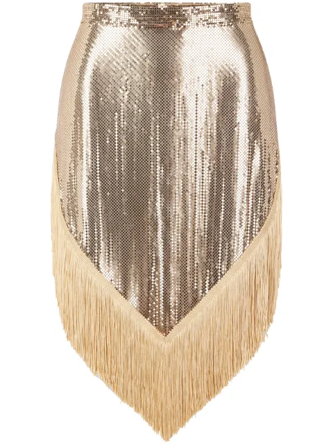 Rabanne chainmail fringed-hem skirt Gold 23FIJU403MH0170