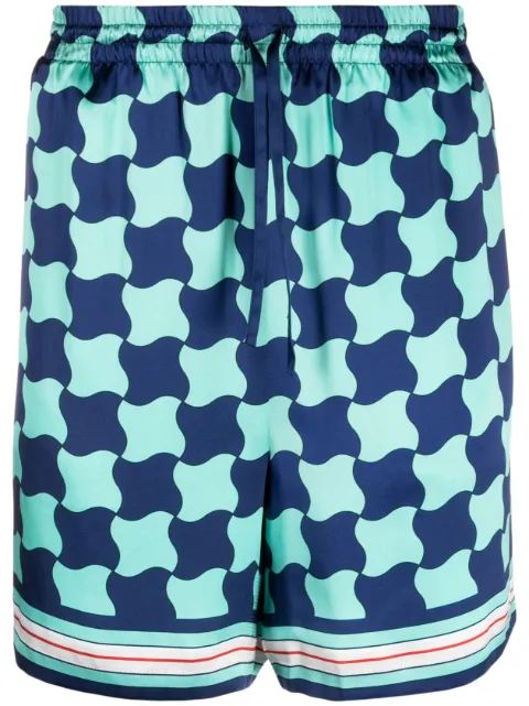 Casablanca Pool Tile silk shorts Blue MS23TR012
