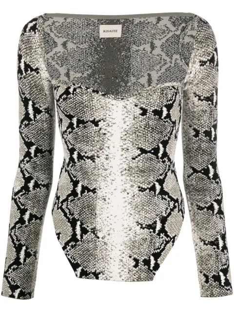 KHAITE Maddy snake-effect jacquard-knit bodysuit Green 9184417