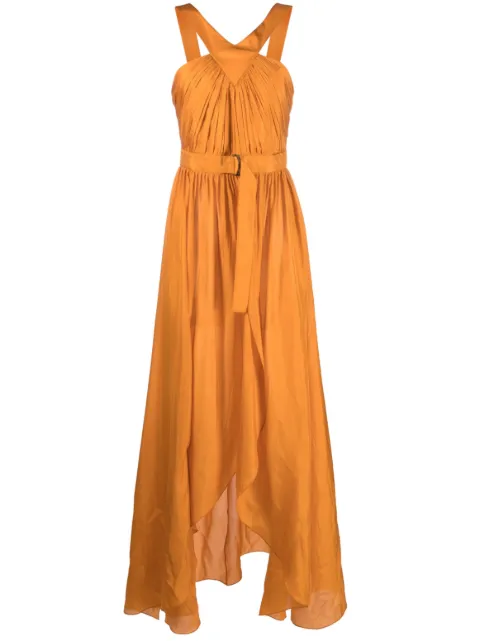 Alberta Ferretti long draped silk top Orange A04020118