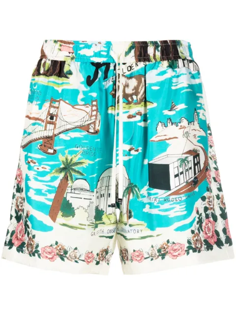 AMIRI graphic-print silk shorts Blue SS23MPB015
