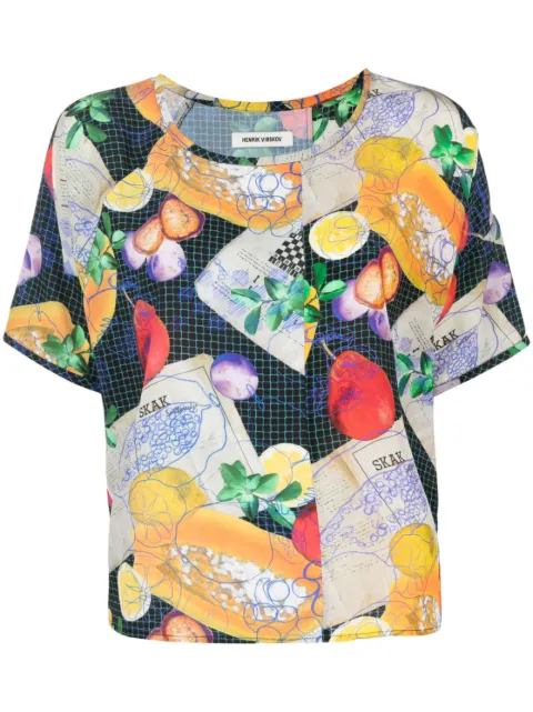 Henrik Vibskov graphic-print silk T-shirt Black SS23KEYF203
