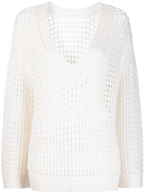 Dorothee Schumacher V-neck open-knit sweatshirt White 216201