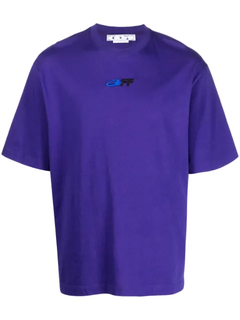 Off-White embroidered-logo cotton T-shirt Purple OMAA120S23JER0073710