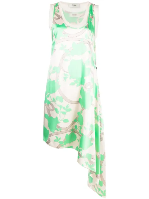 FENDI floral-motif draped silk dress Neutrals FDC578ANQU