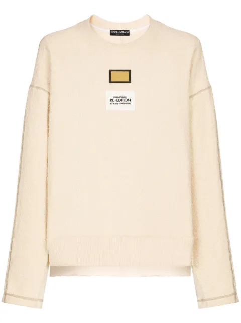 Dolce & Gabbana logo-patch textured sweatshirt Neutrals G9AJRTGG481S9000