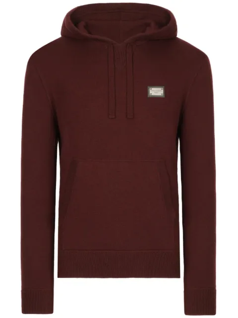 Dolce & Gabbana logo-plaque knitted hoodie Brown GXO33TJEMQ3