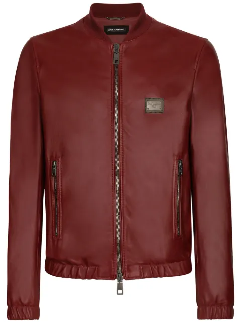 Dolce & Gabbana logo-appliqué leather jacket Red G9ZY5LHULR0