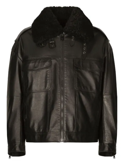 Dolce & Gabbana zip-up leather jacket Black G9APULHULTK