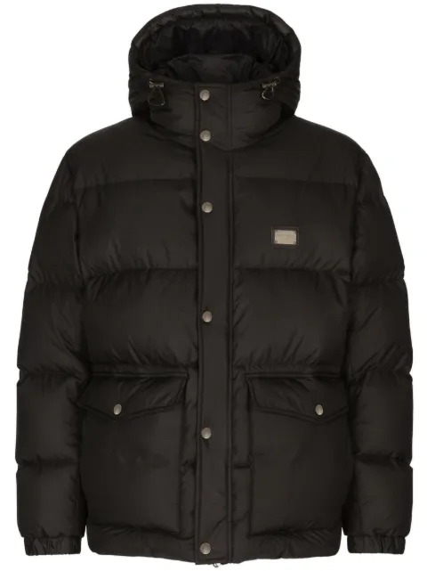 Dolce & Gabbana logo-plaque padded hooded jacket Black G9AOKTGG781