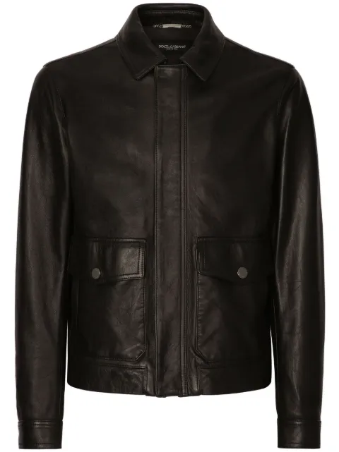 Dolce & Gabbana collared leather coat Black G9ANZLGG724