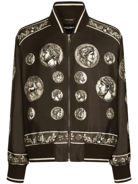 Dolce & Gabbana graphic-print long-sleeved jacket Brown G9AKOTHI1LK