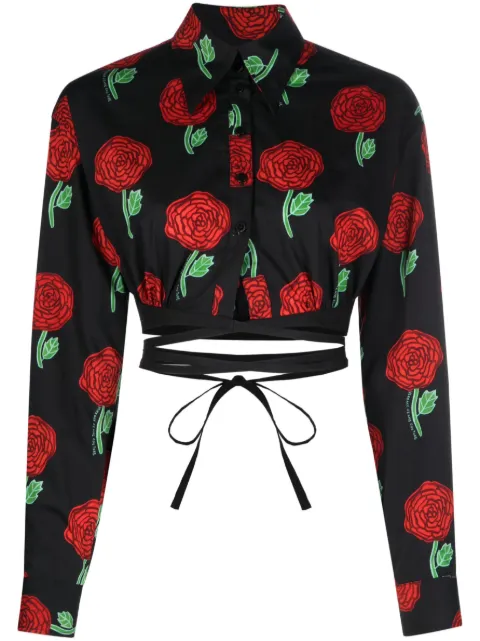 Versace Jeans Couture floral-print cropped blouse Black 74HAL215NS205