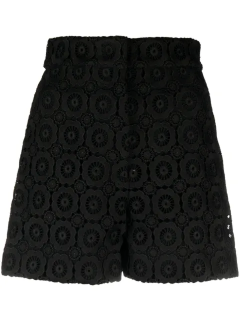 Moschino floral-appliqué high-waist mini shorts Black A03390548