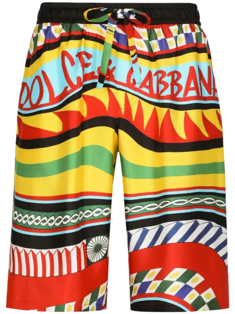 Dolce & Gabbana Carreto-print silk bermuda shorts Multicolour GV37ATHI1KO